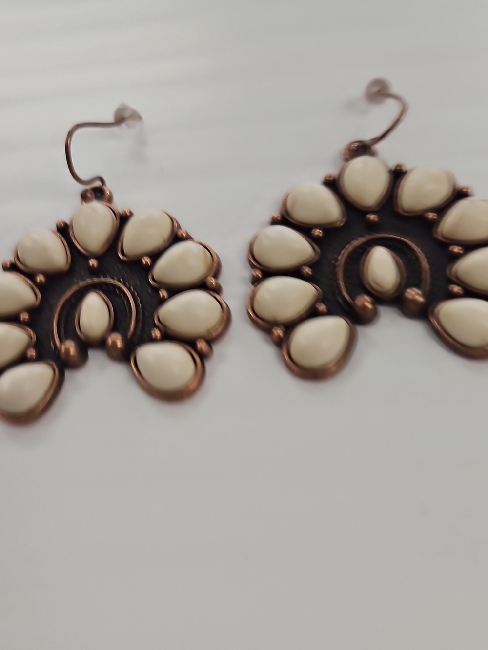 Cream/ Copper  Teardrop Southwestern Dangle Earrings